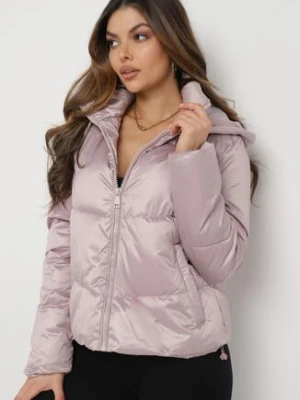 Różowa Pikowana Kurtka z Kapturem i Ściągaczem w Talii Atirim cantarana