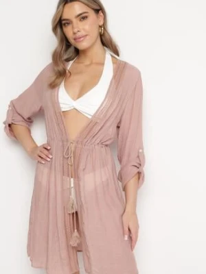 Różowa Plażowa Narzutka na Lato z Ozdobnym Sznurkiem i Koronką Blevana rosa