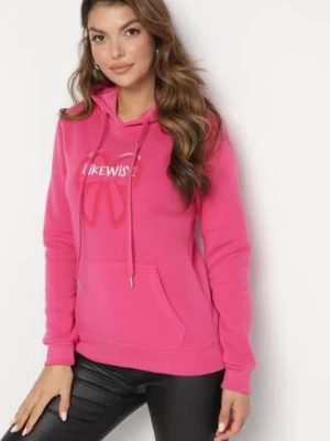 Różowa Polarowa Bluza z Kapturem i Ściągaczami Ozdobiona Nadrukiem Mleza kamaella