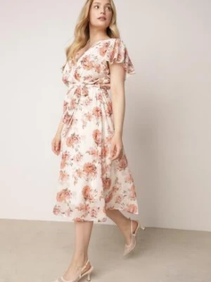 Różowa Romantyczna Sukienka Kopertowa z Wiązanym Paskiem i Brokatem Yael m&d fashion