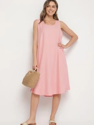 Różowa Rozkloszowana Klasyczna Sukienka Lunetira h&s