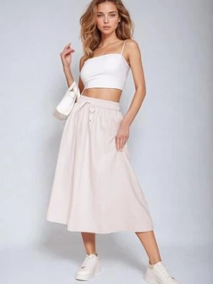 Różowa Rozkloszowana Spódnica z Gumką w Pasie i Ściągaczem Xegelia yu & me