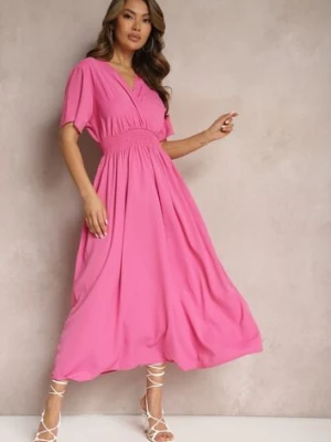 Różowa Rozkloszowana Sukienka Długa o Kopertowym Kroju Alarava wei wei