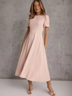 Różowa Rozkloszowana Sukienka Koktajlowa VICES na Krótki Rękaw Nessesha