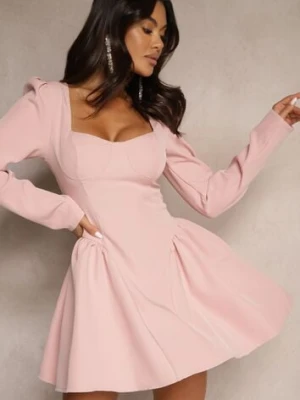 Różowa Rozkloszowana Sukienka Koktajlowa z Gorsetową Górą i Falbankami Arisora allyson