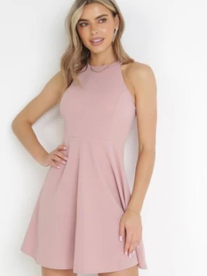 Różowa Rozkloszowana Sukienka Mini bez Rękawów Thetasia