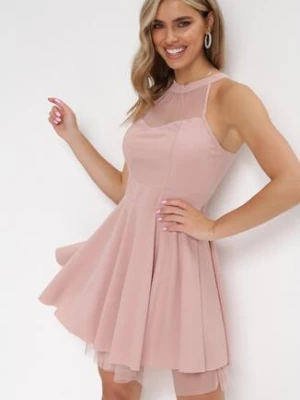 Różowa Rozkloszowana Sukienka Mini z Siateczką Philippina fashion station