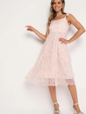 Różowa Rozkloszowana Sukienka na Wiązanych Ramiączkach w Kwiaty Boradea elsa.m by may