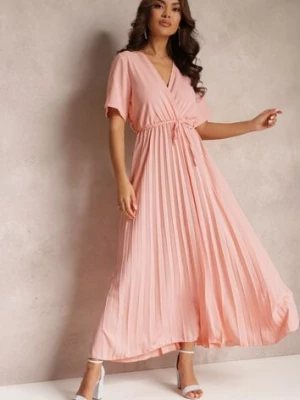 Różowa Rozkloszowana Sukienka Plisowana z Wiązanym Paskiem Eilemona lily rose