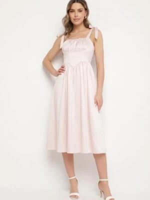 Różowa Rozkloszowana Sukienka Vices na Wiązanych Ramiączkach Natavine