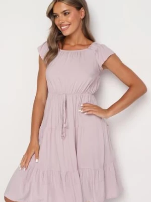 Różowa Rozkloszowana Sukienka w Hiszpańskim Stylu z Gumką w Pasie Yemvia lf women