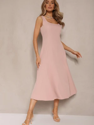 Różowa Rozkloszowana Sukienka w Klasycznym Stylu Deslene New Collection