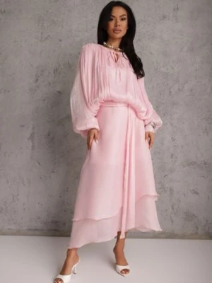 Różowa Rozkloszowana Sukienka Wieczorowa z Szyfonowej Tkaniny Amanna elsa.m by may