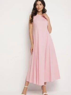 Różowa Rozkloszowana Sukienka z Bawełną i Wiskozą Ozdobiona Rozcięciem na Nogę Devirael elsa.m by may