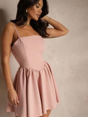 Różowa Rozkloszowana Sukienka z Gorsetową Górą na Ramiączkach Leannith allyson