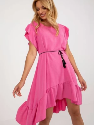 Różowa rozkloszowana sukienka z krótkim rękawem Italy Moda
