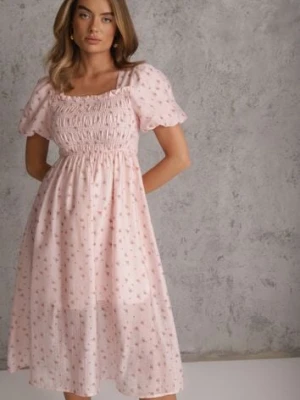 Różowa Rozkloszowana Sukienka z Tencelu w Stylu Baby Doll w Kwiatowy Print Harele J&x