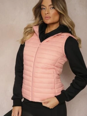 Różowa Rozpinana Kamizelka Pikowana z Odpinanym Kapturem i Kieszeniami Arkathia metrofive