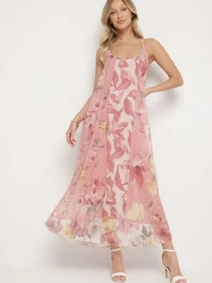 Różowa Siateczkowa Sukienka z Wiskozą w Kwiatowy Wzór Izaleira new collection