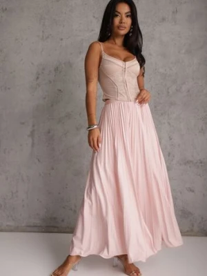 Różowa Spódnica High Waist Zdobiona Drobnym Plisowaniem Aniope Rosa