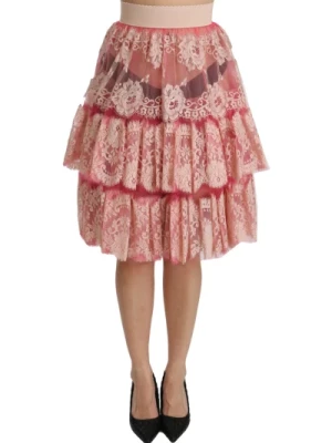 Różowa Spódnica z Wysokim Stanem i Koronką Dolce & Gabbana