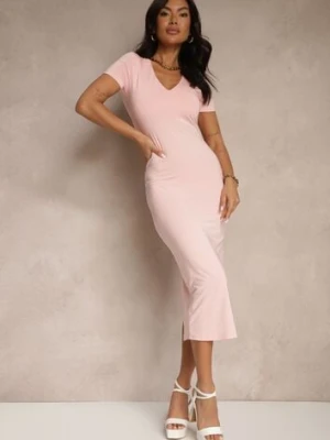 Różowa Sukienka Bodycon o Dopasowanym Kroju z Dekoltem w V Efrerina by swan