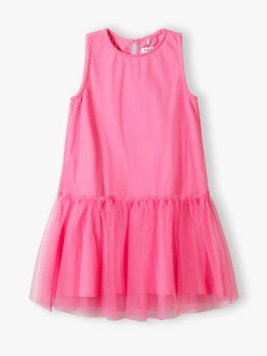 Różowa sukienka dziewczęca z tiulową falbaną - 5.10.15.