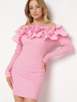 Różowa Sukienka Hiszpanka Mini z Falbankami Xerxeni elsa.m by may