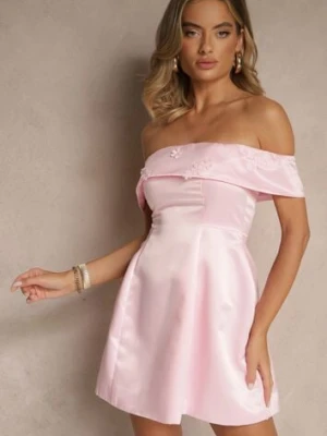 Różowa Sukienka Hiszpanka Vices z Satyny Zdobiona Aplikacjami Fenilune