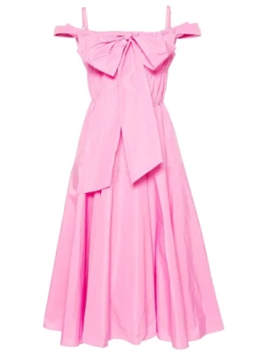 Różowa Sukienka Koktajlowa z Regulowanymi Ramiączkami Patou