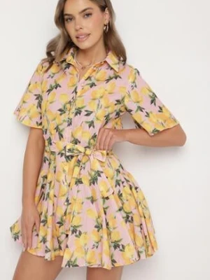 Różowa Sukienka Koszulowa o Rozkloszowanym Kroju z Wiązanym Paskiem Laviliona retro & icone