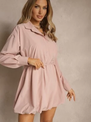 Różowa Sukienka Koszulowa Typu Bombka Ozdobiona Paskiem Lavirivae lovery