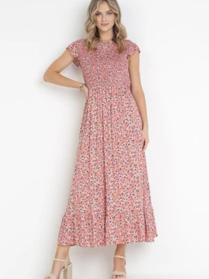 Różowa Sukienka Maxi z Wiskozy w Kwiaty Annunali Rosa