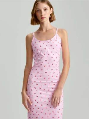 Różowa sukienka midi bodycon w wisienki House