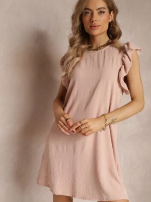 Różowa Sukienka Mini o Pudełkowym Kroju z Falbankami Ansha lily rose