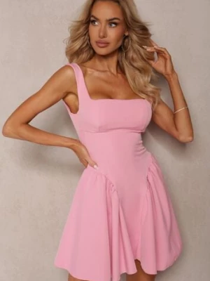 Różowa Sukienka na Ramiączkach o Rozkloszowanym Kroju Tastorea allyson