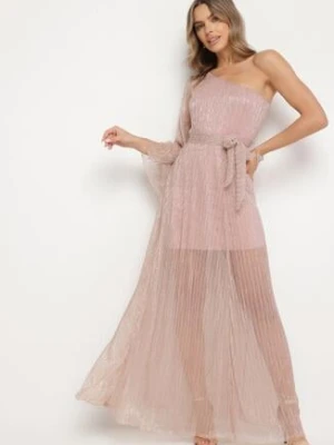 Różowa Sukienka o Asymetrycznym Kroju Zdobiona Metaliczną Nicią Afellia lily rose