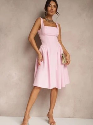 Różowa Sukienka o Rozkloszowanym Fasonie z Kokardą na Tyle Soneritia allyson