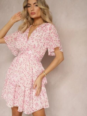 Różowa Sukienka o Rozkloszowanym Kroju z Gumką w Pasie i Marszczeniami Nerva retro & icone