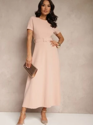 Różowa Sukienka o Rozkloszowanym Kroju z Ozdobnym Paskiem Desiliena lovery