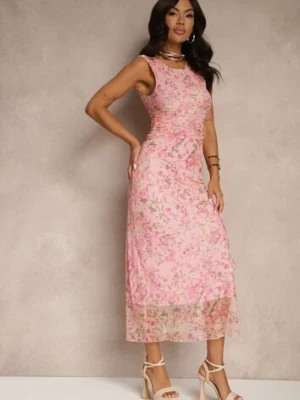Różowa Sukienka o Taliowanym w Kwiatowy Wzór Lirandra lovery