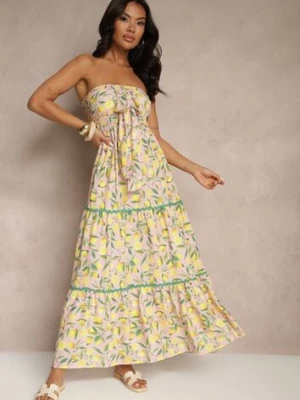 Różowa Sukienka Ozdobiona Kokardą i Motywem Cytryn Galionea lovery