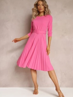 Różowa Sukienka Plisowana z Paskiem Valffe new collection