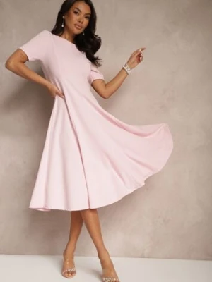 Różowa Sukienka Rozkloszowana o Taliowanym Fasonie Telaswena lovery