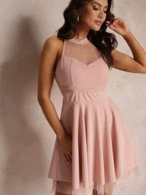 Różowa Sukienka Rozkloszowana z Tiulową Wstawką Leonela fashion station