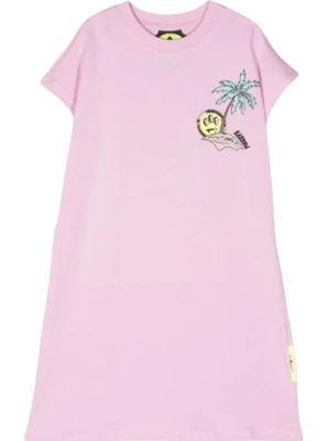 Różowa Sukienka T-Shirt z Wielokolorowym Nadrukiem Logo Barrow