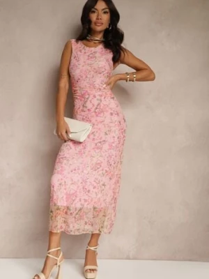 Różowa Sukienka Typu Bodycon w Kwiatowy Wzór Melavela lovery