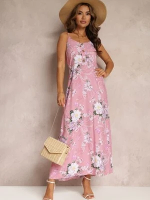 Różowa Sukienka w Kwiaty na Ramiączkach Lydienne miaozixin