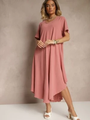 Różowa Sukienka z Bawełną o Rozkloszowanym Kroju Lilzedi j&x