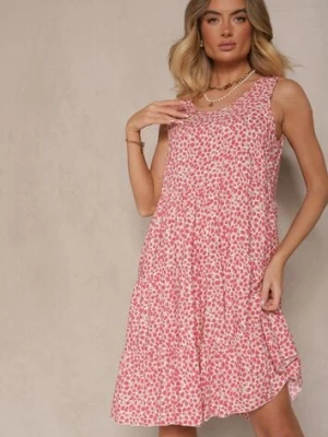 Różowa Sukienka z Bawełnianej Tkaniny w Nakrapiany Wzór Bez Rękawów Nativoria defox